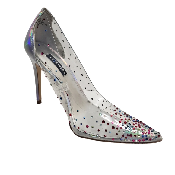 Nine West Women's Transparent Rhinestone Pump Heels Shoes - Picture 9 of 14